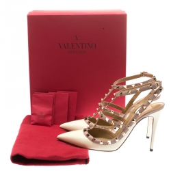 Pre Owned Valentino White Patent Leather Rockstud Pointed Toe Sandals Size 41