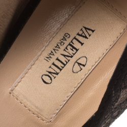 Pre Owned Valentino Black Floral Couture Bow Lace Peep Toe Platform Pumps Size 37.5