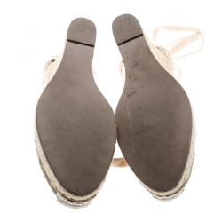 Pre Owned Valentino Beige Lace And Canvas Espadrille Wedges Sandals Size 39