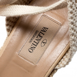 Pre Owned Valentino Beige Lace And Canvas Espadrille Wedges Sandals Size 39