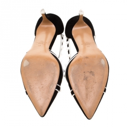 Pre Owned Valentino Monochrome Suede Free Rockstud Cross Strap Pointed Toe Pumps Size 40