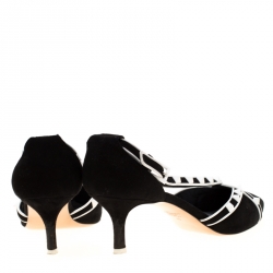 Pre Owned Valentino Monochrome Suede Free Rockstud Cross Strap Pointed Toe Pumps Size 40