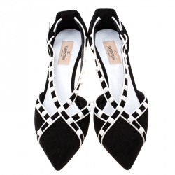 Pre Owned Valentino Monochrome Suede Free Rockstud Cross Strap Pointed Toe Pumps Size 40