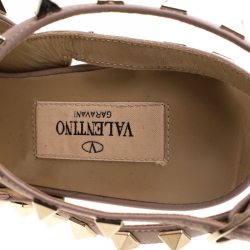 Pre Owned Valentino Beige Patent Leather Rockstud Sandals Size 35