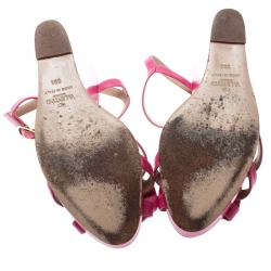 Pre Owned Valentino Pink Leather T-Strap Bow Detail Wedge Sandals Size 39.5