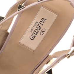 Pre Owned Valentino Off White and Beige Patent Leather Rockstud Sandals Size 37