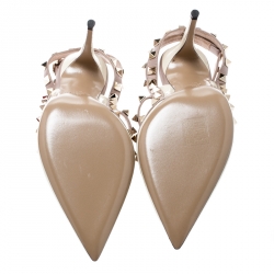 Pre Owned Valentino Off White and Beige Patent Leather Rockstud Sandals Size 37