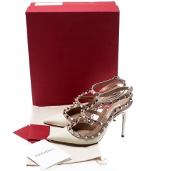 Pre Owned Valentino Off White and Beige Patent Leather Rockstud Sandals Size 37