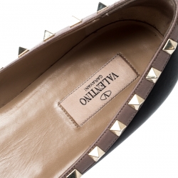 Pre Owned Valentino Black Leather Rockstud Ballet Flats Size 40