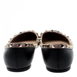 Pre Owned Valentino Black Leather Rockstud Ballet Flats Size 40