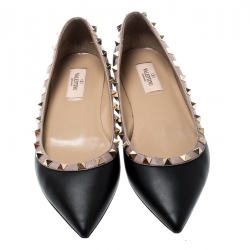 Pre Owned Valentino Black Leather Rockstud Ballet Flats Size 40