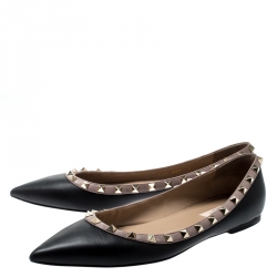 Pre Owned Valentino Black Leather Rockstud Ballet Flats Size 40