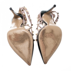 Pre Owned Valentino Black And Beige Leather Rockstud Sandals Size 36