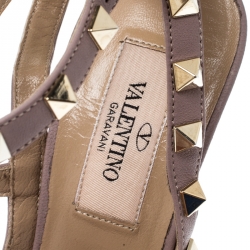 Pre Owned Valentino Black And Beige Leather Rockstud Sandals Size 36