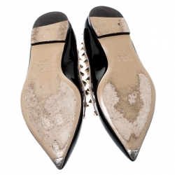 Pre Owned Valentino Black Patent Leather Rockstud Ballet Flats Size 37.5