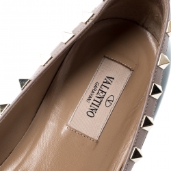 Pre Owned Valentino Black Patent Leather Rockstud Ballet Flats Size 37.5