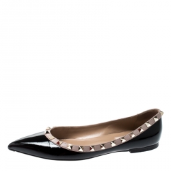 Pre Owned Valentino Black Patent Leather Rockstud Ballet Flats Size 37.5
