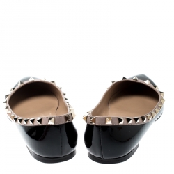 Pre Owned Valentino Black Patent Leather Rockstud Ballet Flats Size 37.5