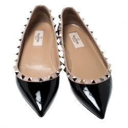 Pre Owned Valentino Black Patent Leather Rockstud Ballet Flats Size 37.5