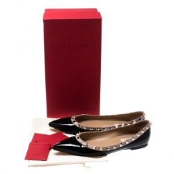 Pre Owned Valentino Black Patent Leather Rockstud Ballet Flats Size 37.5