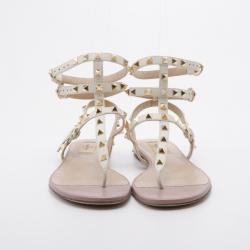 Pre Owned Valentino White Leather Thong Rockstud Sandals Size 40