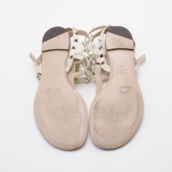 Pre Owned Valentino White Leather Thong Rockstud Sandals Size 40