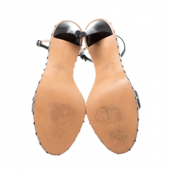 Pre Owned Valentino Black Leather Soul Rockstud Ankle Strap Sandals Size 36