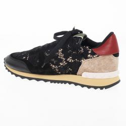 Pre Owned Valentino Black "Macramé Lace" Sneakers Size 39