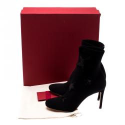 مملوكة مسبقًا Valentino Black Stretch Knit Star Sequin Embellished Bodytech Ankle Boots Size 39