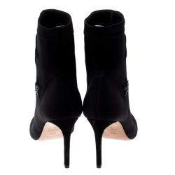 مملوكة مسبقًا Valentino Black Stretch Knit Star Sequin Embellished Bodytech Ankle Boots Size 39