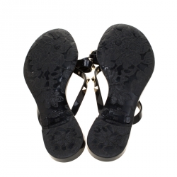 Pre Owned Valentino Black Jelly Rockstud Bow Flat Sandals Size 38