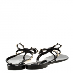 Pre Owned Valentino Black Jelly Rockstud Bow Flat Sandals Size 38