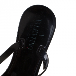 Pre Owned Valentino Black Jelly Rockstud Bow Flat Sandals Size 38