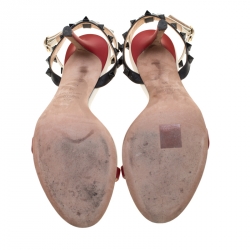 Pre Owned Valentino Tricolor Leather Rockstud Ankle Strap Sandals Size 39