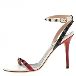 Pre Owned Valentino Tricolor Leather Rockstud Ankle Strap Sandals Size 39