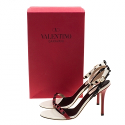 Pre Owned Valentino Tricolor Leather Rockstud Ankle Strap Sandals Size 39