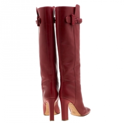 Pre Owned Valentino Red Leather Braided Detail Knee Length Boots Size 37