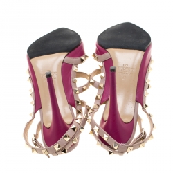 Pre Owned Valentino Burgundy Leather Rockstud Sandals Size 41