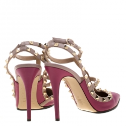 Pre Owned Valentino Burgundy Leather Rockstud Sandals Size 41