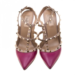 Pre Owned Valentino Burgundy Leather Rockstud Sandals Size 41