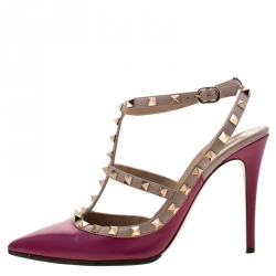 Pre Owned Valentino Burgundy Leather Rockstud Sandals Size 41