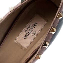 Pre Owned Valentino Black Patent Leather Rockstud Crisscross Peep Toe Platform Pumps Size 39