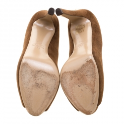 Pre Owned Valentino Brown Suede Peep Toe Pumps Size 36.5