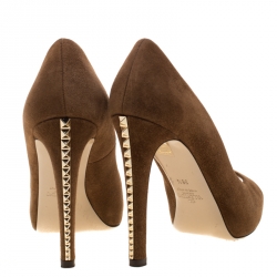 Pre Owned Valentino Brown Suede Peep Toe Pumps Size 36.5