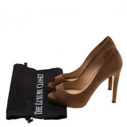 Pre Owned Valentino Brown Suede Peep Toe Pumps Size 36.5