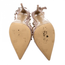 Pre Owned Valentino Beige Patent Leather Rockstud Ankle Strap Sandals Size 40.5