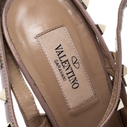 Pre Owned Valentino Beige Patent Leather Rockstud Ankle Strap Sandals Size 40.5