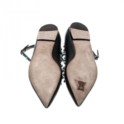 Pre Owned Valentino Black Leather Rockstud Rolling Ankle Strap Ballet flats Size 38