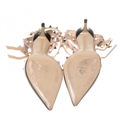 Pre Owned Valentino Black And Beige Leather Rockstud Sandals Size 35