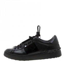 Pre Owned Valentino Black Leather Open Sneakers Size 37.5